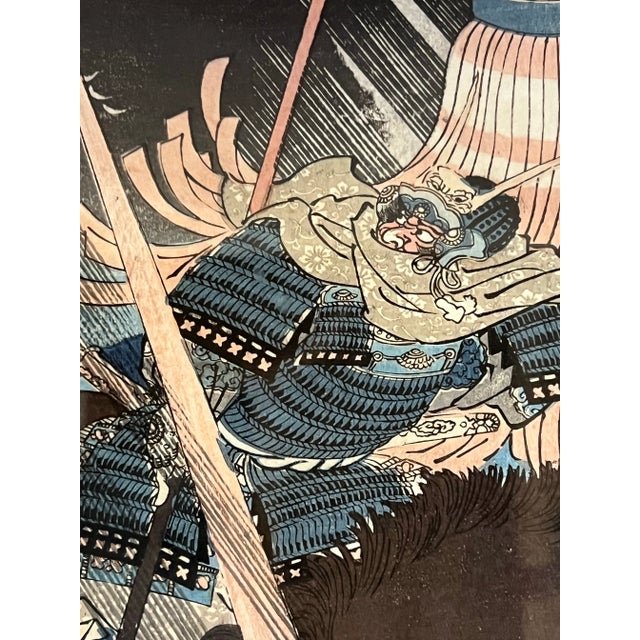Blue C. 1843-1852 Utagawa Kuniyoshi Japanese Woodblock Battle of Dan-No Ura Print on Paper For Sale - Image 8 of 12