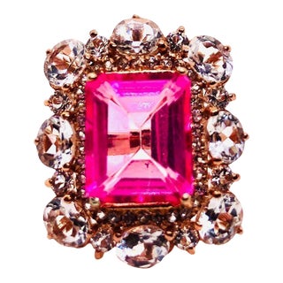Bochic Capri Vintage Pink & White Topaz Ring in 18K Gold & Silver For Sale