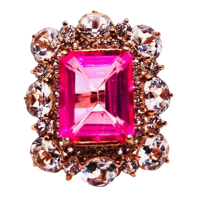 Bochic Capri Vintage Pink & White Topaz Ring in 18K Gold & Silver For Sale