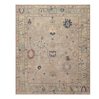 Soft Neutral Room Size Modern Turkish Oushak Design Area Rug For Sale