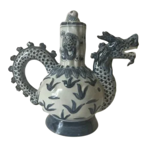 Vintage Chinese Blue & White Porcelain Dragon Tea Pot