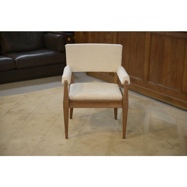 Vintage Art Deco Lounge Chair in Ash and Ecru Boucle Fabric by Pierre Gouffé, 1940s, in Very Good conditions. Designed...