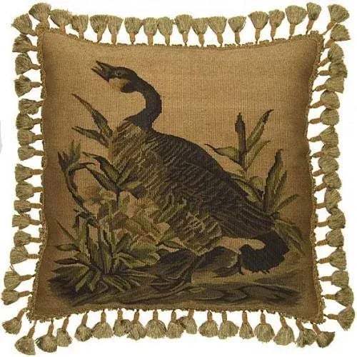 Overall measurements (inches) 22H x 22W x 4D. Picture this striking new Aubusson Goose throw pillow in your hunting lodge...