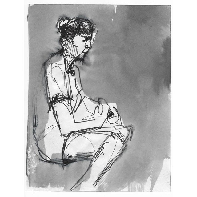 1970s watercolor on paper by Pennsylvania artist John Reilly (1942-2021). Double sided drawing of a lady on the back....