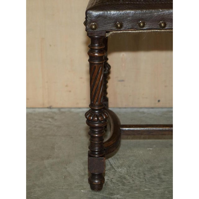 Wood French Henry II Oak & Embossed Leather Dining Chairs, 1880s, Set of 6 For Sale - Image 7 of 18