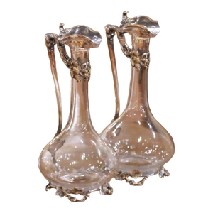 Pair of 19th Century French Louis XV Silvered and Crystal Wine Decanters