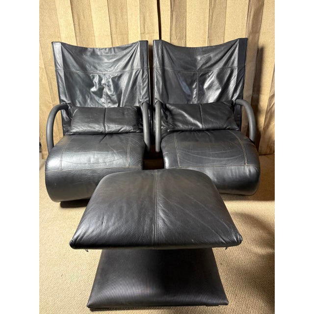 Zen Lounge Chairs and Ottoman in Leather by Claude Brisson for Ligne Roset, Set of 3 For Sale - Image 6 of 6