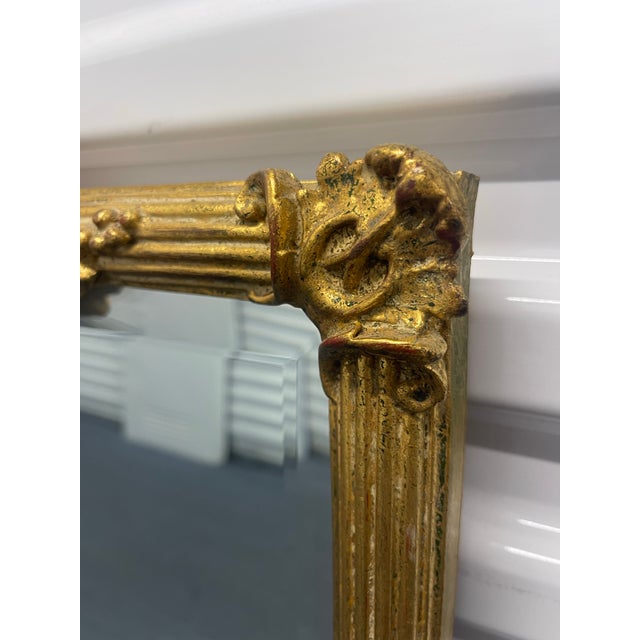 Vintage Carvers’ Guild Old Gold Leaf Beveled Wall Mirror With Ribbon Crest, 40.75” For Sale In Naples, FL - Image 6 of 12