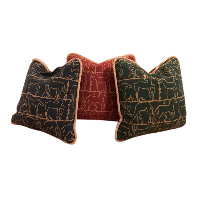 Brunschwig Fils Horse Fabric Rope Trim Reversible Pillows Set