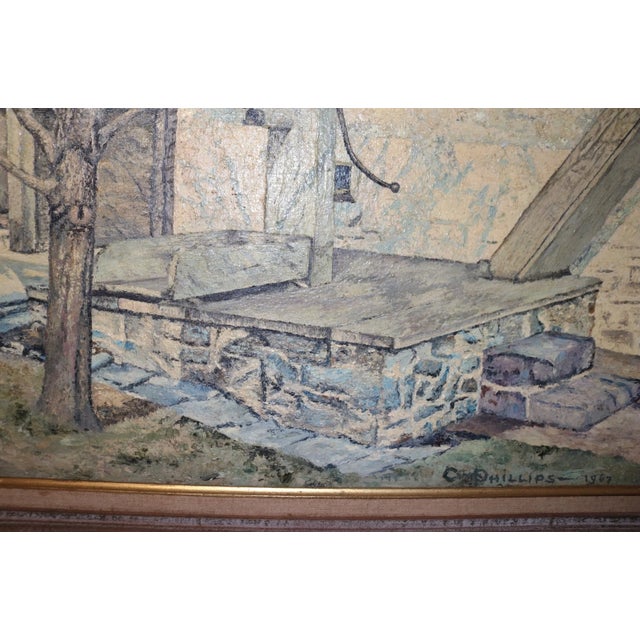 Vintage Original c.w. Phillips 1967 Well Water Pump Barn Landscape Oil Painting For Sale In New York - Image 6 of 12