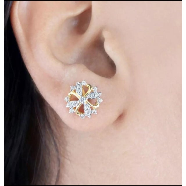 Natural Diamond Stud Earrings 14K Yellow Gold Luxury Bridal Wedding Jewelry Gift Certification BIS 14K Hallmarked, IGI...