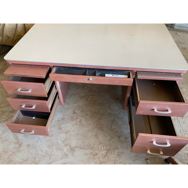 1960s Vintage Mid Century Modern Metal Tanker Desk Set of 2
