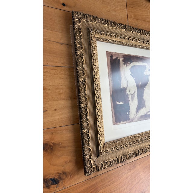 2025 Abstract Pair of Nude Figures Dancing in Burgundy, in Vintage Gold Frame For Sale In Houston - Image 6 of 10