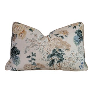 Lee Jofa Althea Cotton Chintz 14x20" Lumbar Pillow in Citron With Cord - Single For Sale