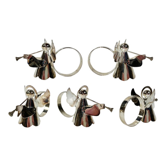 Vintage Silver Plate Angel Napkin Rings, Set of 5 For Sale