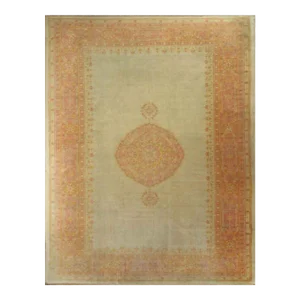 Late 19th Century Antique Turkish Green Oushak Rug 11'1" X 14'6"