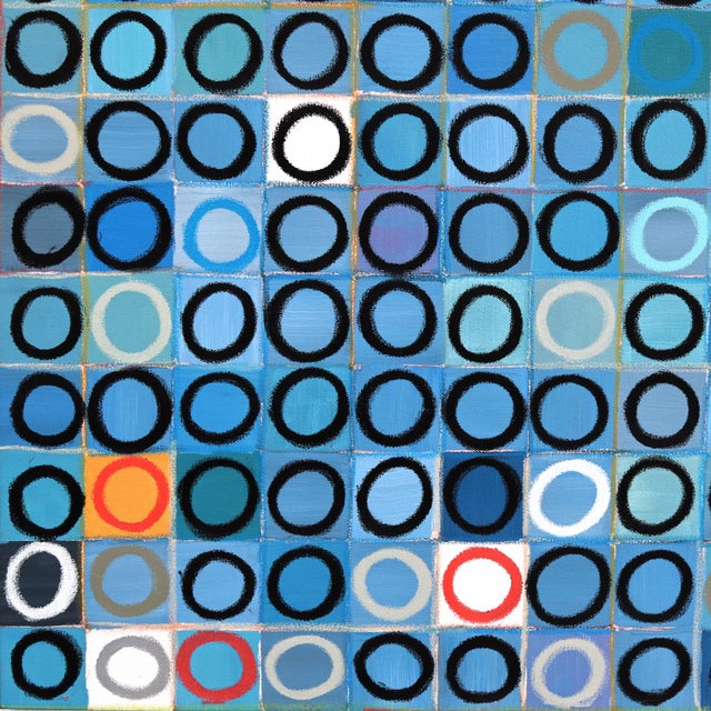 484 Circles v.2 - Large Abstract Original Contemporary Blue Geometric Acrylic and Oil Pastel Painting For Sale In Los Angeles - Image 6 of 9