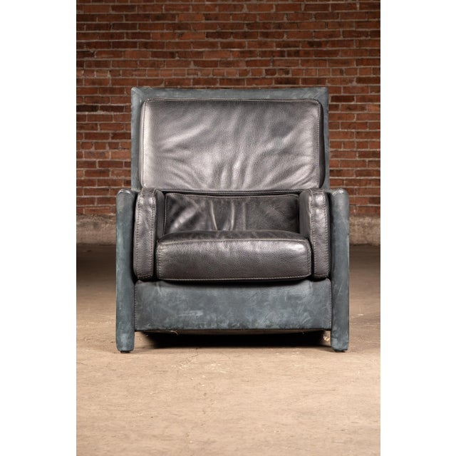Italian Contemporary Italian Leather Chair and Ottoman Set by Roche Bobois in Black For Sale - Image 3 of 9