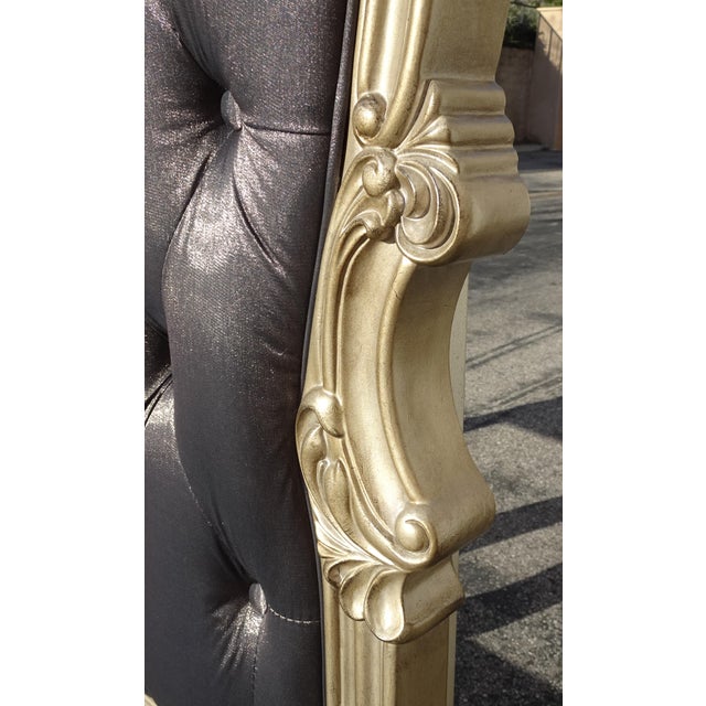 French Provincial Louis XVI Style Metallic Dark Gray Tufted Cal King Headboard For Sale - Image 12 of 17