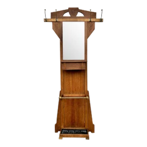 Early 20th Century Arts and Crafts Oak Hall Tree With Mirror