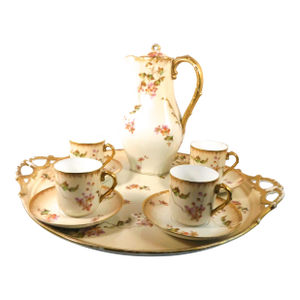 Late 18th Century C H Field Haviland Gerard, Dufraisseix & Morel Chocolate Pot With Four Chocolate Cups - Set of 10