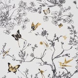 Schumacher Birds & Butterflies Wallcovering In Neutral For Sale