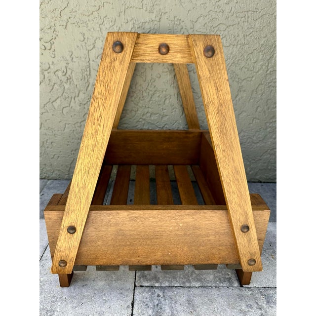 Vintage Mid 20th Hand Crafted Wooden Storage Basket With Handle For Sale - Image 4 of 8