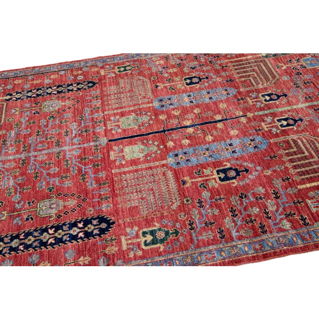 Textile Modern Bidjar Style Red Handmade Wool Rug With Geometric Floral Motif For Sale - Image 7 of 8