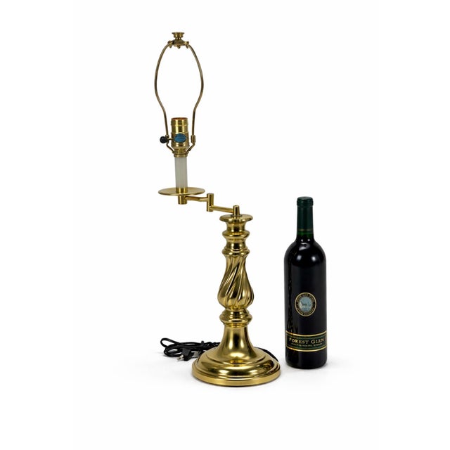 Hollywood Regency 1970s Stiffel Northbrook Barley-Twist Swing-Arm Brass Lamps - a Pair For Sale - Image 3 of 11