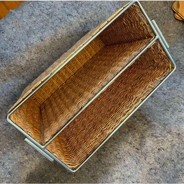 1990s Chrome and Wicker Magazine Rack For Sale - Image 4 of 6