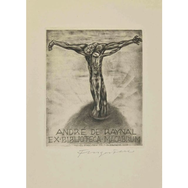 Michel Fingesten, Ex Libris-André de Raynal-Ex Biblioteca Macabru, Etching, 1937 For Sale