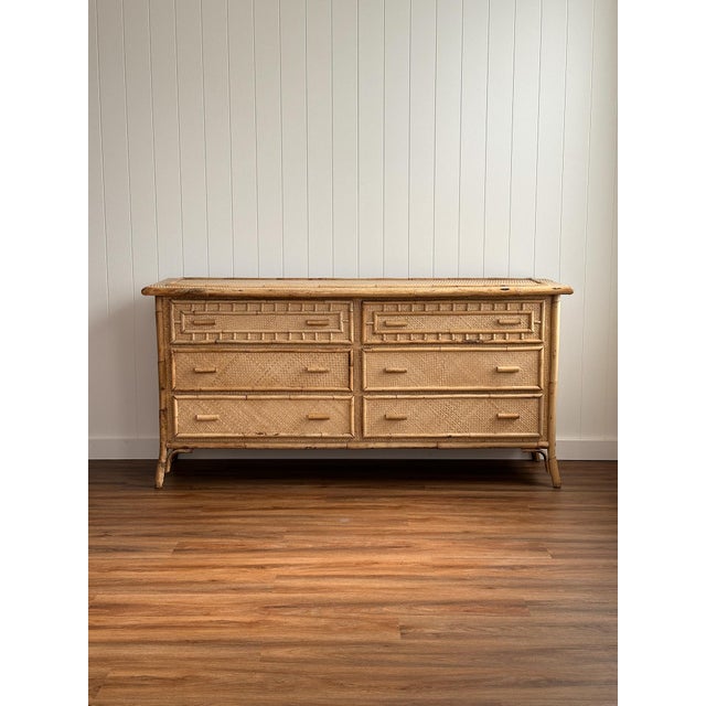 1970s Vintage Bamboo & Rattan Six-Drawer Dresser For Sale - Image 17 of 18