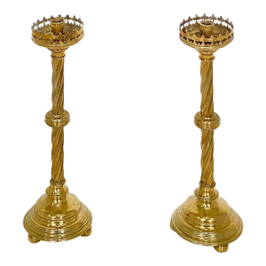 19th Century Pair of Large English Candle Holders or Candlesticks of Brass