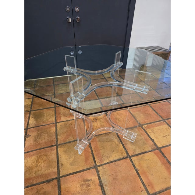 Charles Hollis Jones Lucite Dining Table Beautiful lucite with thick flat panels and curved bars Large thick octogon...