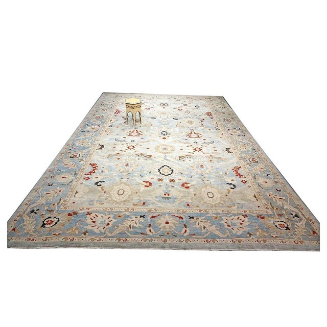 Persian Persian Sultanabad Wool 14 X 20 Light Blue & Teal With Rust Oversized Rug #1140199 For Sale - Image 3 of 10