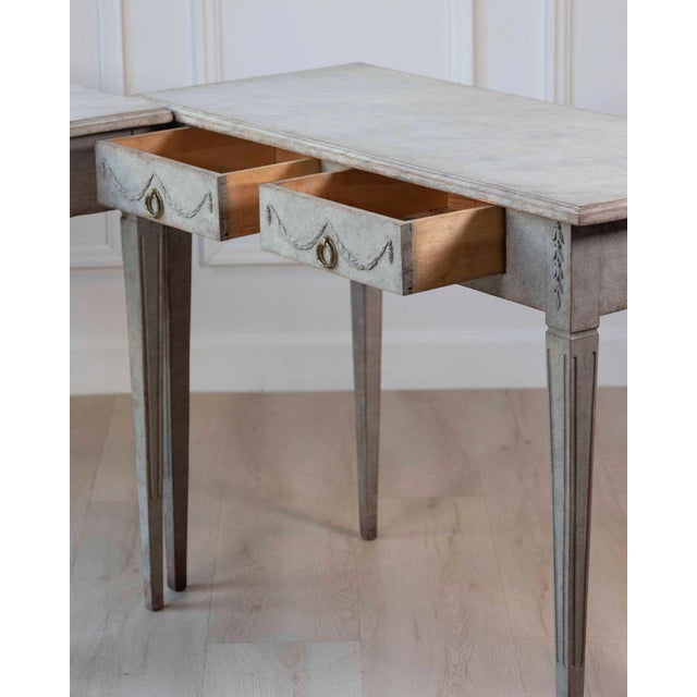 Gustavian (Swedish) Pair of 19th Century Swedish Gustavian Painted Console Tables For Sale - Image 3 of 14