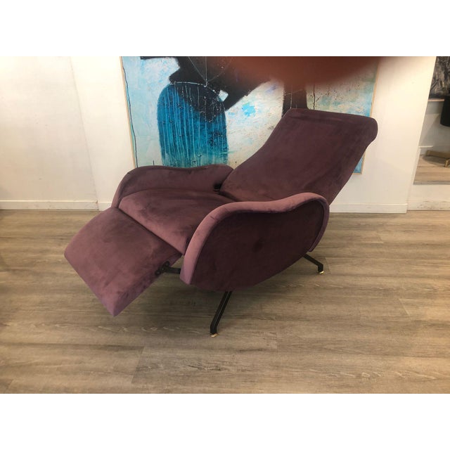 Textile Reclining Chair in Purple Velvet, 1970s For Sale - Image 7 of 14