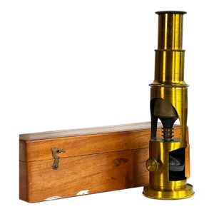 1930s Vintage English Brass Scientist's Field Microscope