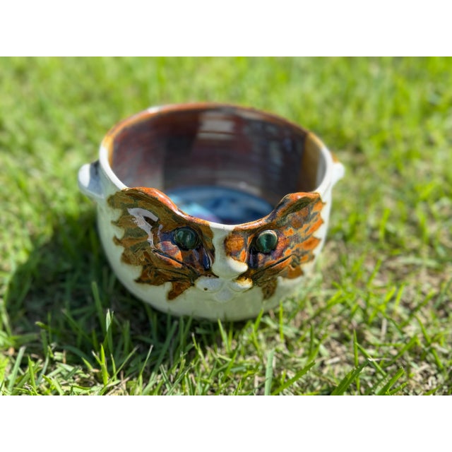 Vintage Signed Studio Pottery Cat Bowl For Sale - Image 10 of 10