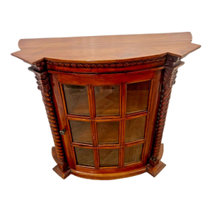 1950s Vintage China Cabinet Curio Beveled Glass Curved Door Barley Twist Column Petite