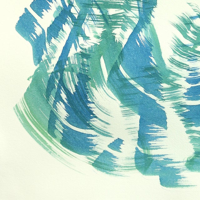 The Blue Green Dress 2 - Abstract Flowy Minimalist Figurative Ink Painting on Paper by Bettina Mauel For Sale - Image 4 of 6
