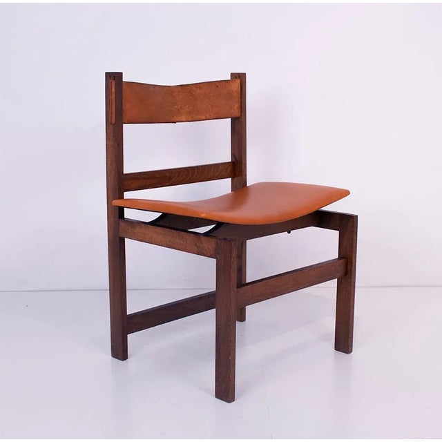 Spanish Rationalist Style Chair in Wood and Leather For Sale - Image 11 of 11