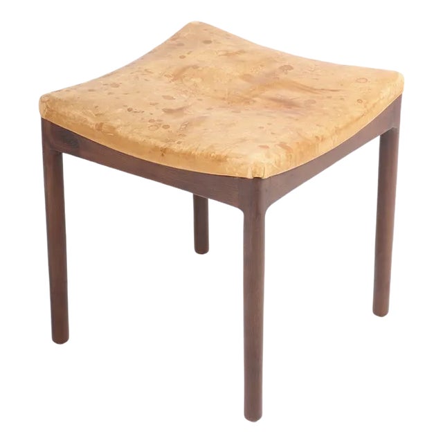 Mid-Century Stool in Patinated Leather Denmark, 1960s For Sale