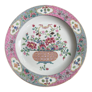 Antique Large Famille Rose 'Flower Basket' Charger