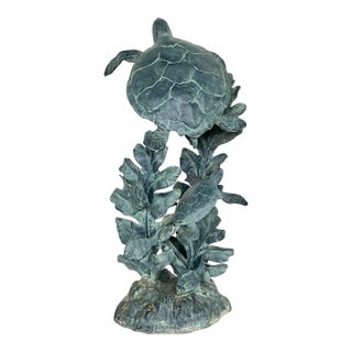 Vintage Verdigris Cast Aluminum Sea Turtle Sculpture For Sale