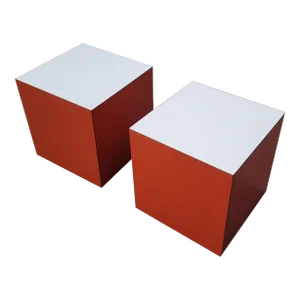 Mid 20th Century Vintage Postmodern Orange with White Top Laminate Cube Side Tables - a Pair