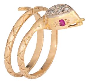 1980s Vintage Snake Ring 18k Yellow Gold Large Coiled Serpent Cocktail Size 10 Jewelry