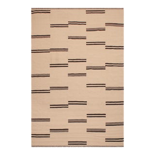 Kilim Beige Black Wool Rug For Sale