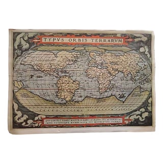 Typus Orbis Terrarum Copperplate Engraving Map by Abraham Ortelius, 1500s For Sale