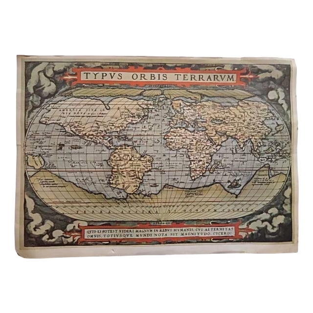 Typus Orbis Terrarum Copperplate Engraving Map by Abraham Ortelius, 1500s For Sale